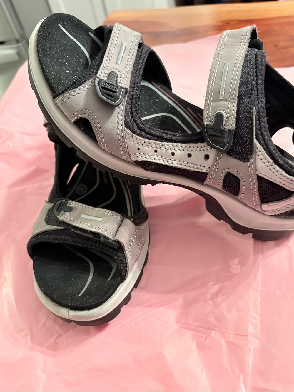 Ecco Grey and Black Adjustable Women's Sport Sandals